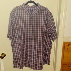 George Short Sleeved Button Up Collared Red Plaid Shirt, Sz 3XL